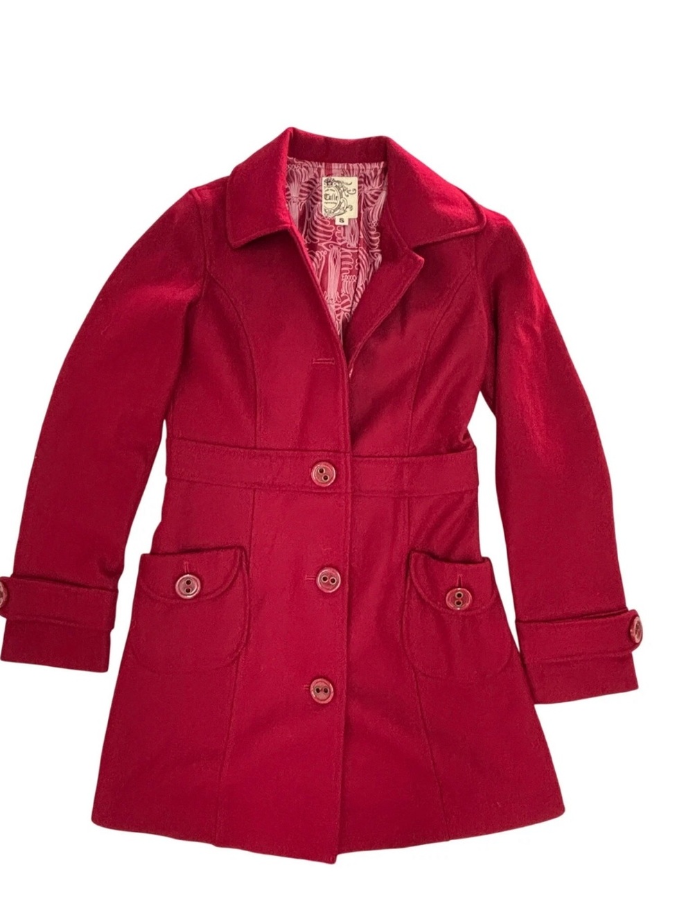 Tulle Women's Crimson Red Wool Pea Coat